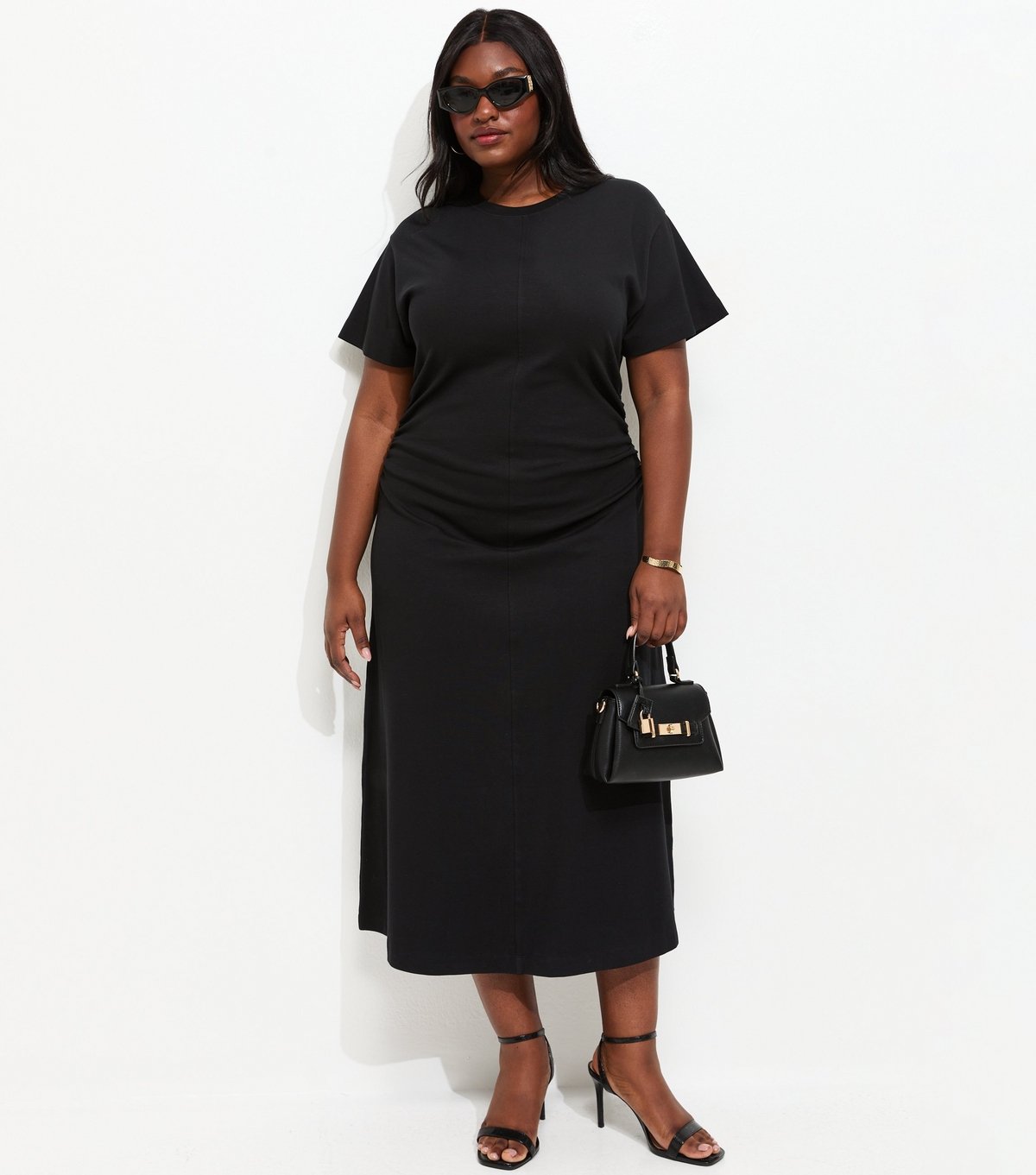 New Look Women's Plus Size Black Shirred Side Jersey Midi Dress Curves New Look - 3