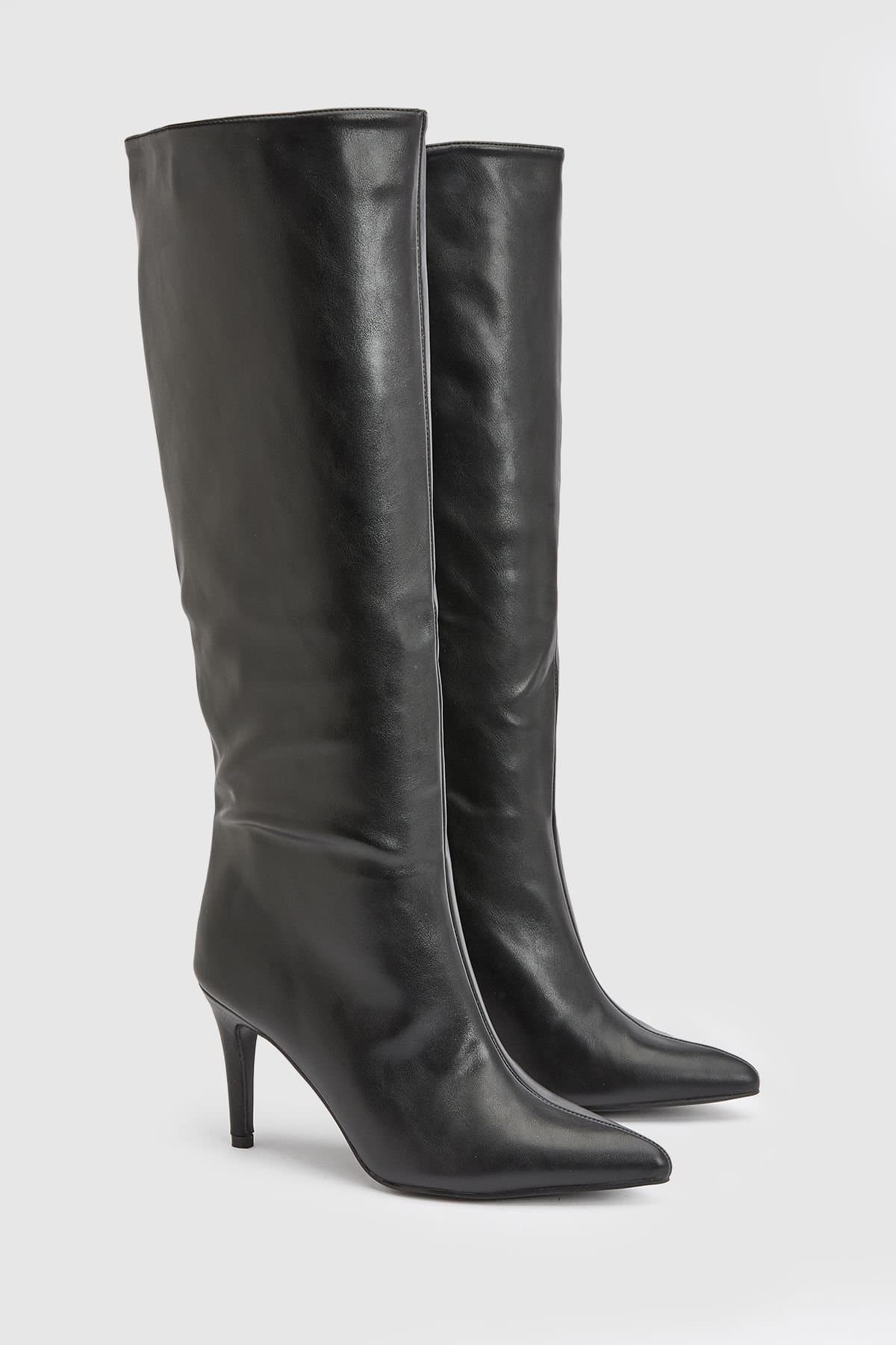 Wallis Wallis Women's Binky Faux Leather Stiletto Heel High Leg Boots in Black