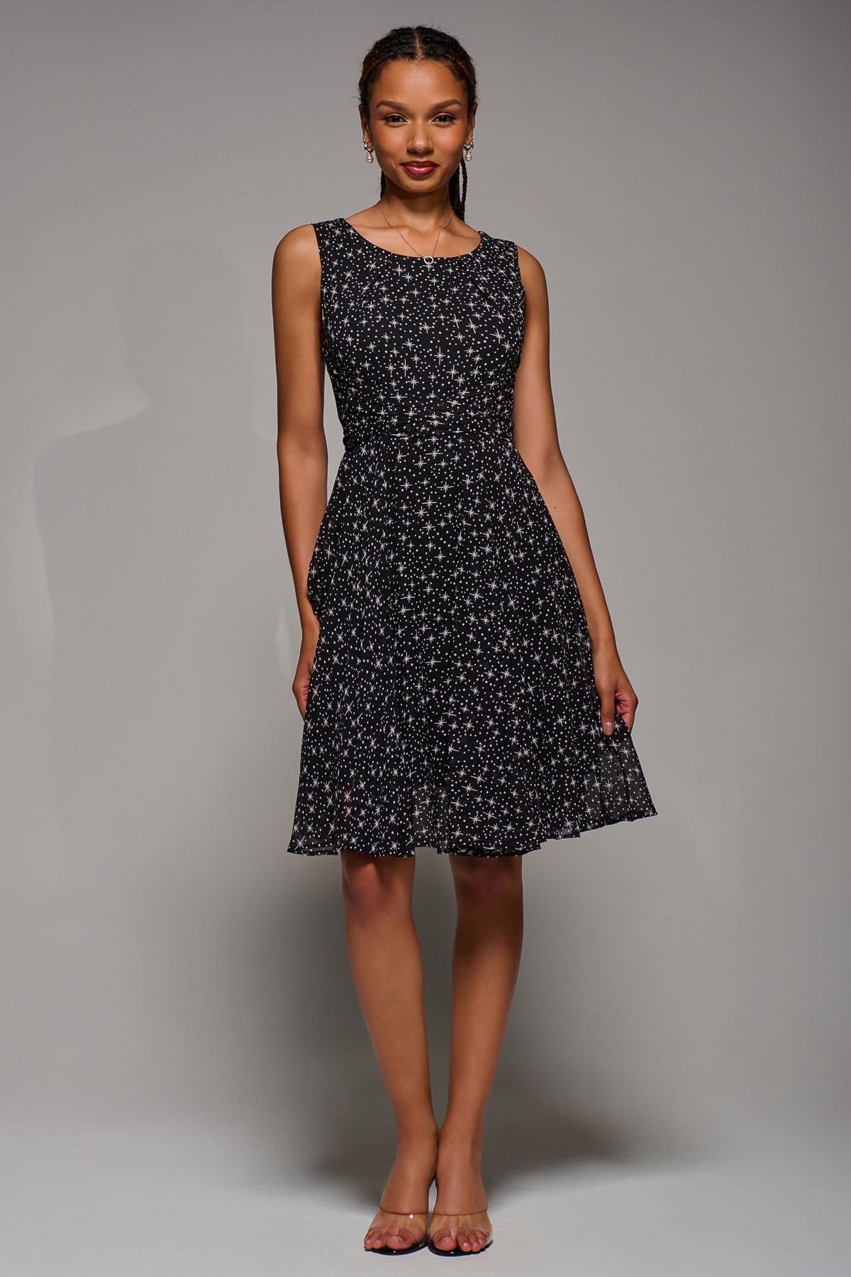 Jolie Moi Jolie Moi Women's Printed Fit & Flare Dress in Black