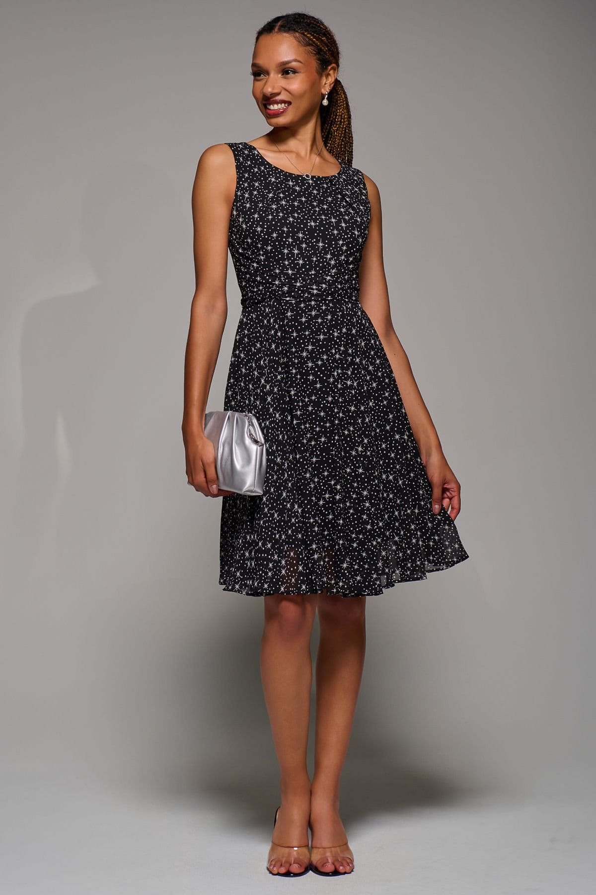 Jolie Moi Jolie Moi Women's Printed Fit & Flare Dress in Black - 4
