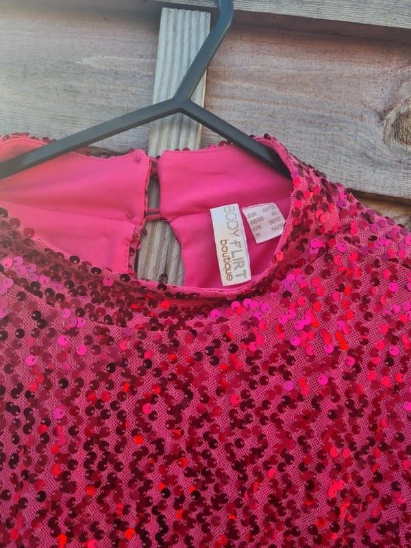 Bodyflirt NWOT Bodyflirt Boutique Hot Pink Sequin High Neck Party Dress - Size XL