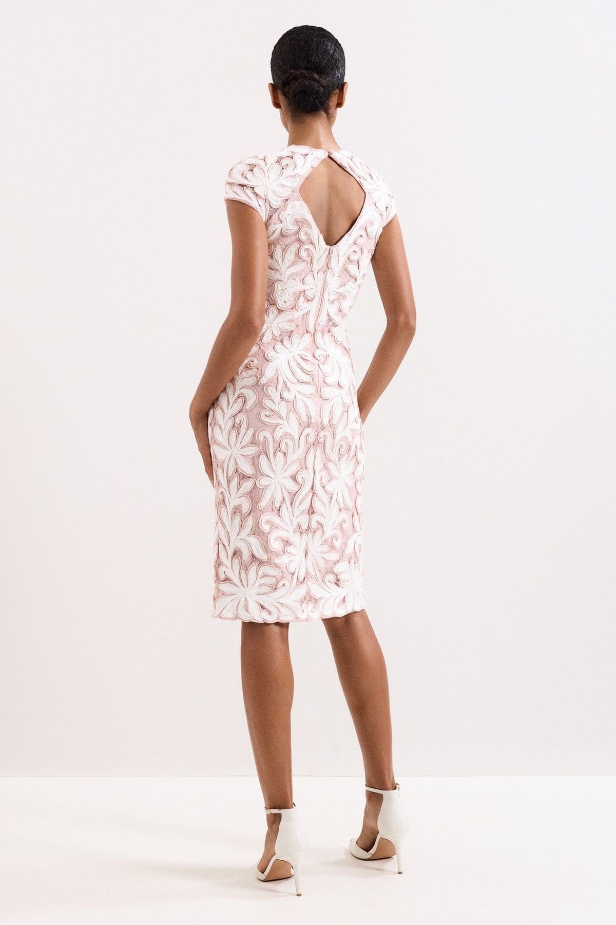 Phase Eight Phase Eight Women's Petite Ivanna Sculpted Embroidered Dress in Dusty Pink - 4