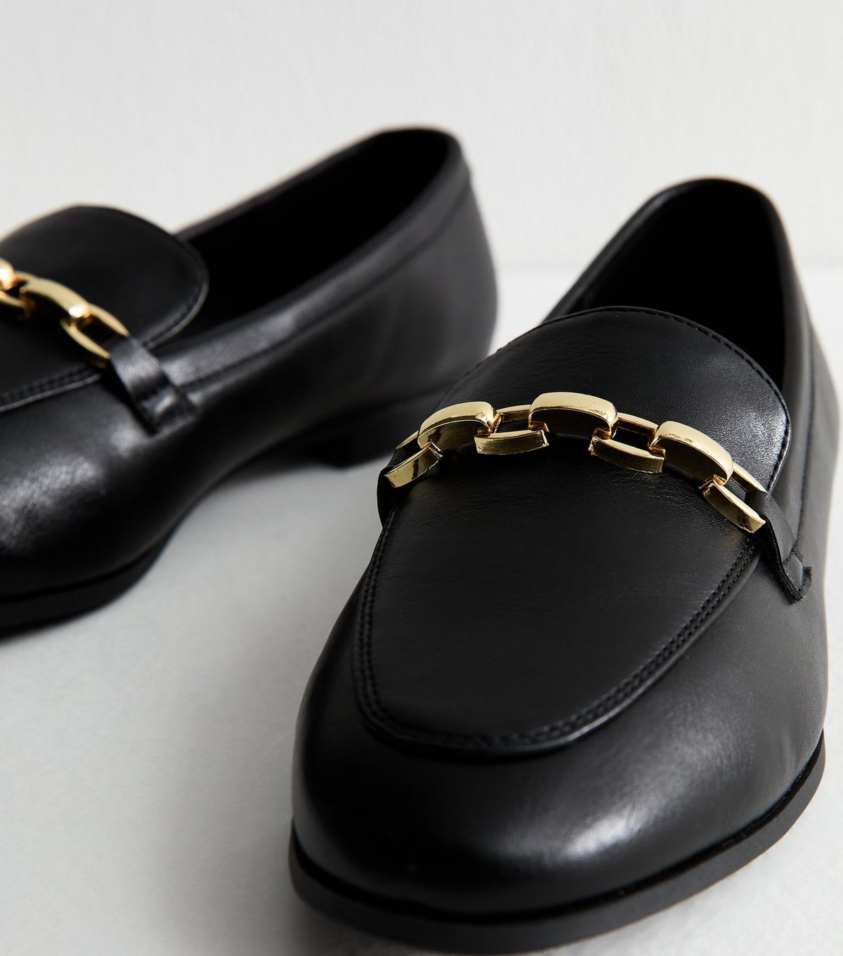 New Look Women's Wide Fit Black Faux Leather Chain Trim Loafers Vegan New Look - 3
