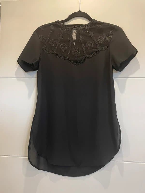New Look New Look Size 6 Black Chiffon Blouse with Lace Detail