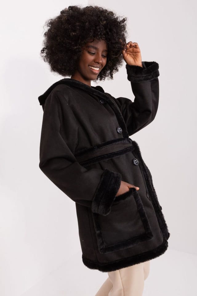 Love Lace Love Lace Women's Cotton Hooded Belted Winter Coat in Black - 2