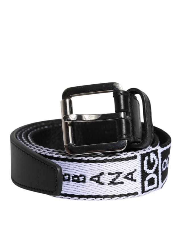 Dolce & Gabbana Dolce & Gabbana Men's Black White Printed Metal Logo Buckle Belt in True Black - 2