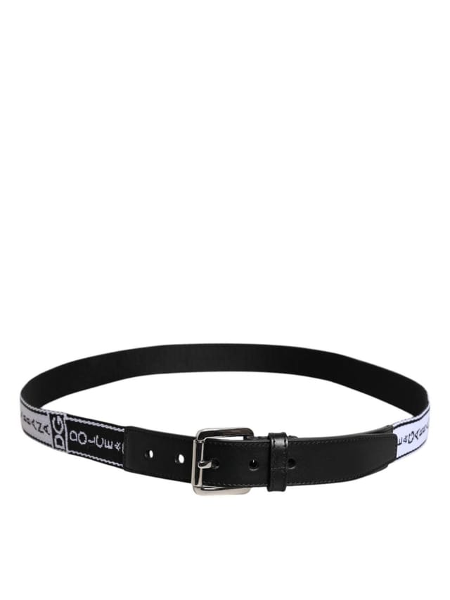 Dolce & Gabbana Dolce & Gabbana Men's Black White Printed Metal Logo Buckle Belt in True Black - 3