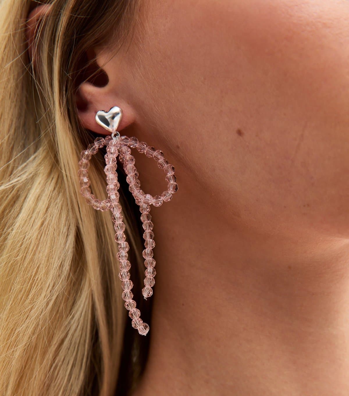 New Look Pink Beaded Bow Earrings New Look