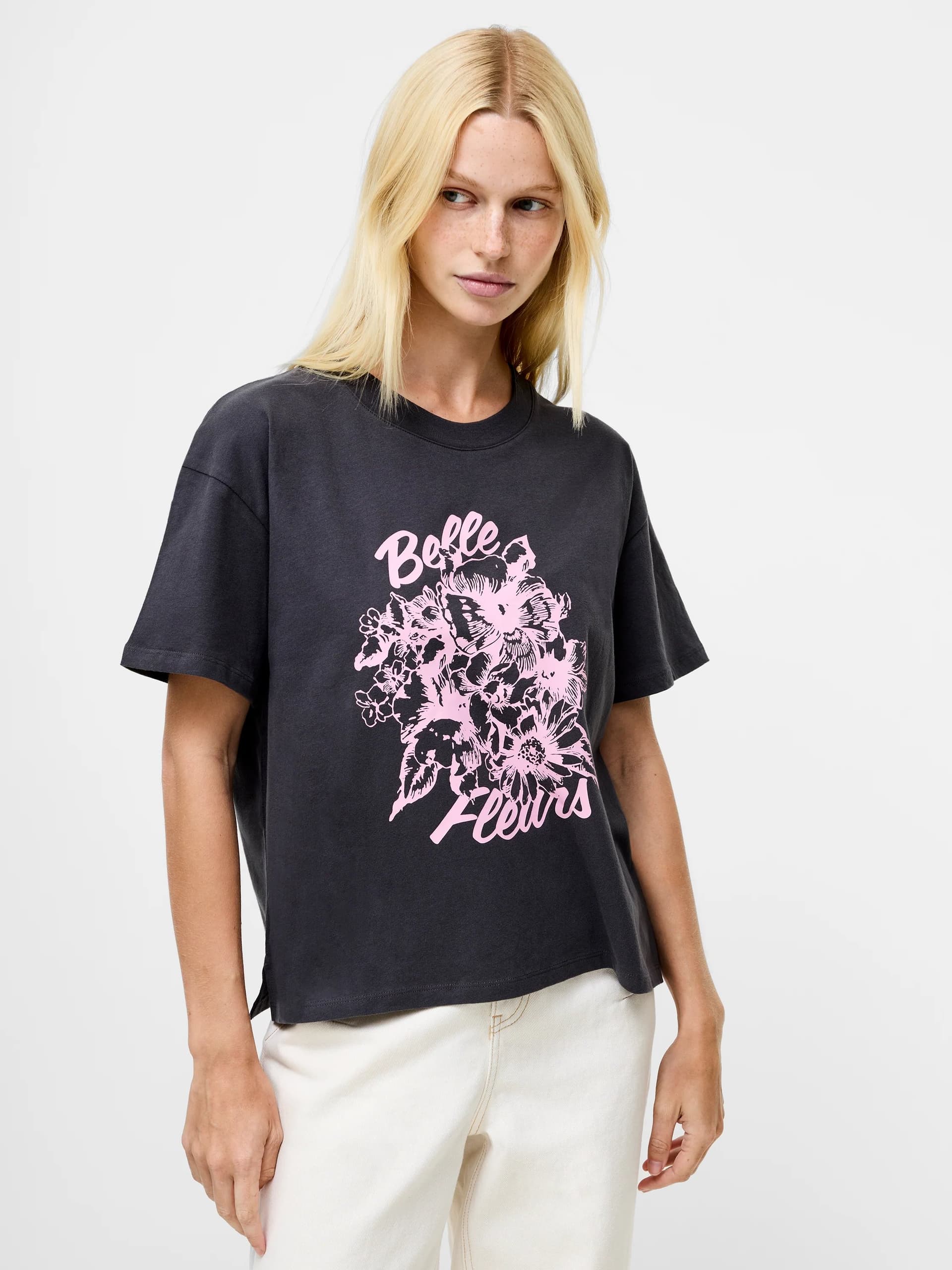 French Connection French Connection Graphite Grey/Rose Pink Graphic T-Shirt