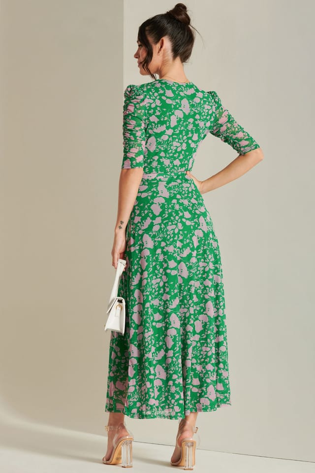 Jolie Moi Jolie Moi Women's Daliyah Wrap Front Mesh Maxi Dress in Green - 2