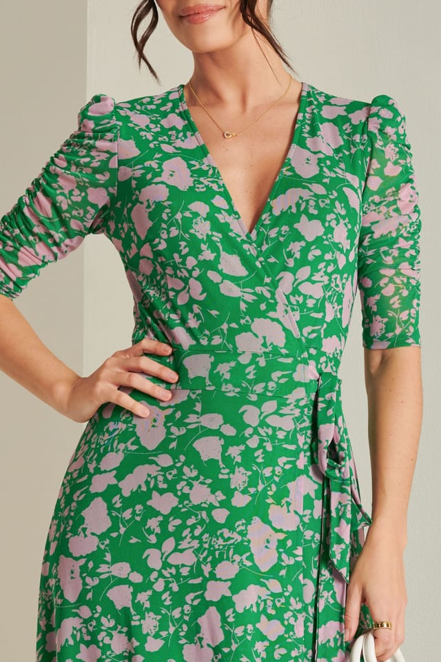 Jolie Moi Jolie Moi Women's Daliyah Wrap Front Mesh Maxi Dress in Green - 3
