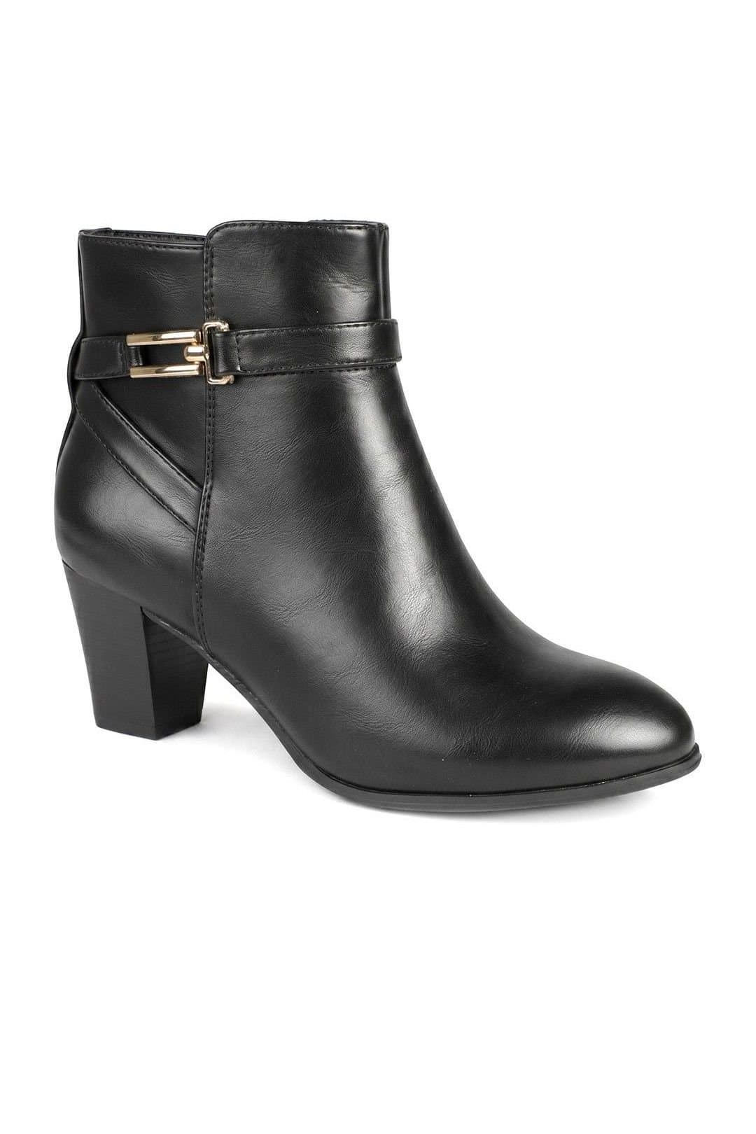 Pavers Pavers Women's Smart Block Heel Ankle Boots With Buckle Detail in Black