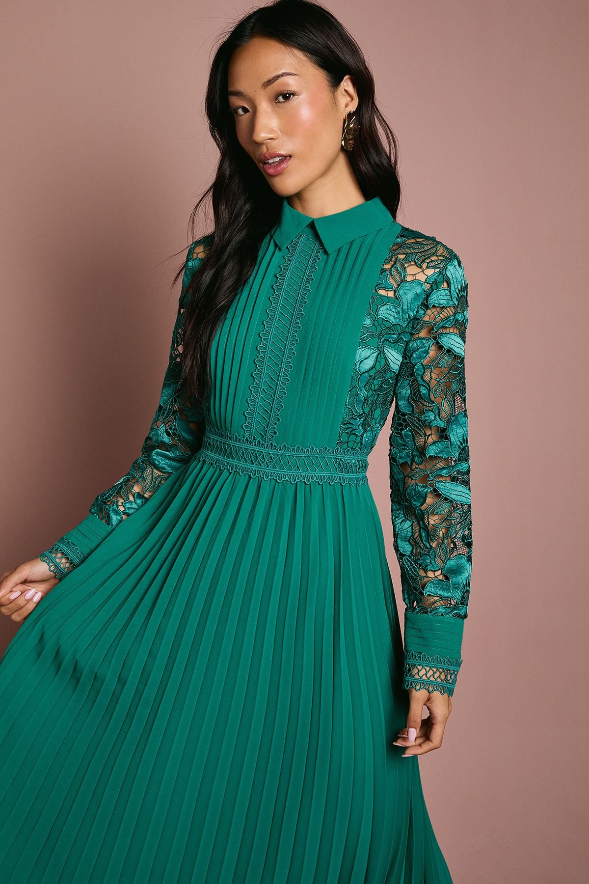 Coast Coast Women's Petite Lace Shirt Dress in Emerald - 4