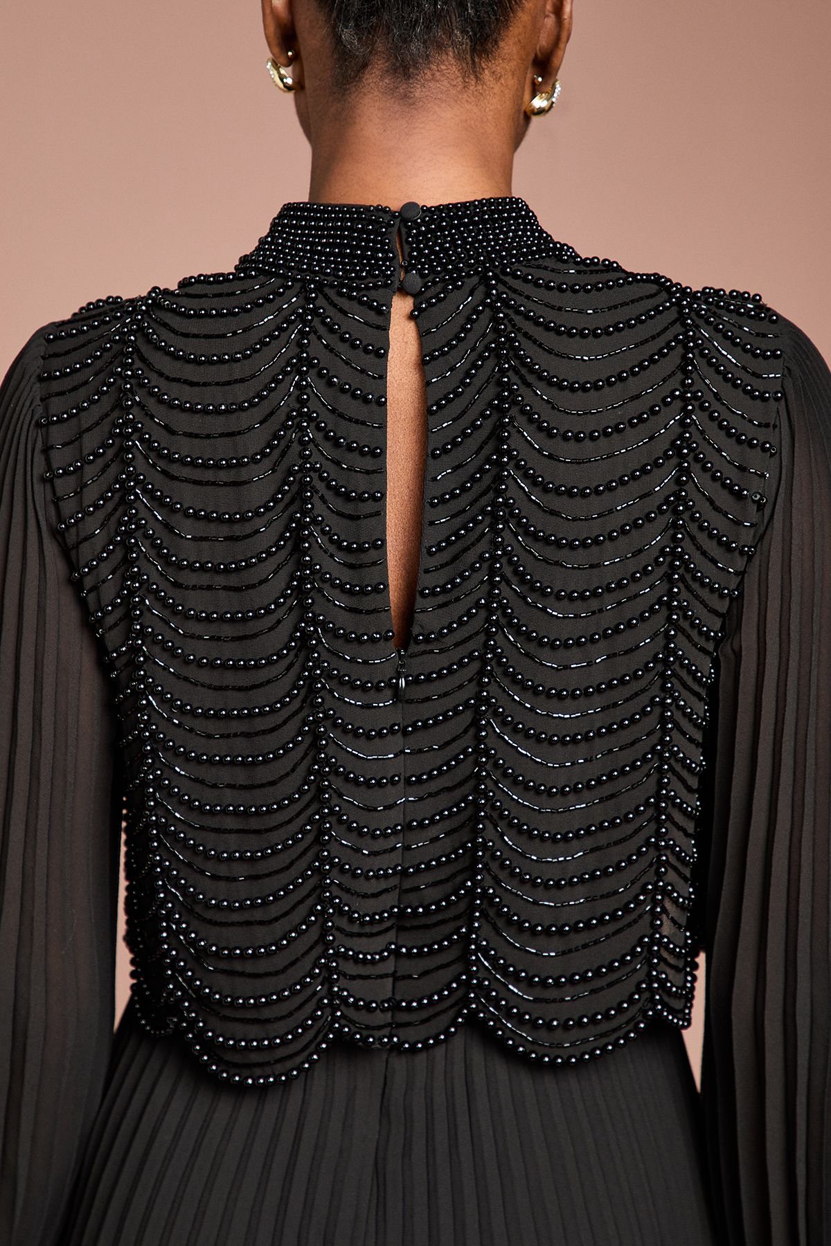 Coast Coast Women's Long Sleeve Pearl Embellished Pleated Jumpsuit in Black - 4