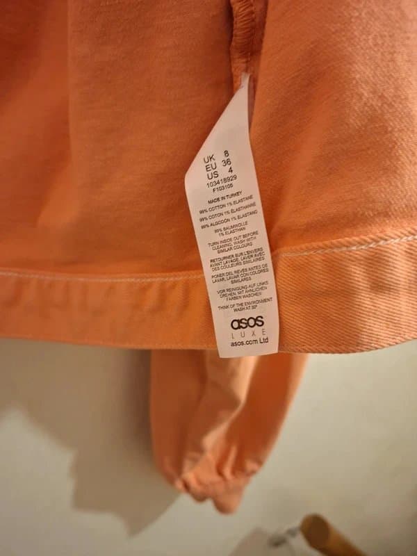 ASOS ASOS Luxe Cropped Button Front Shirt Peach Long Sleeve Crop Top UK 8