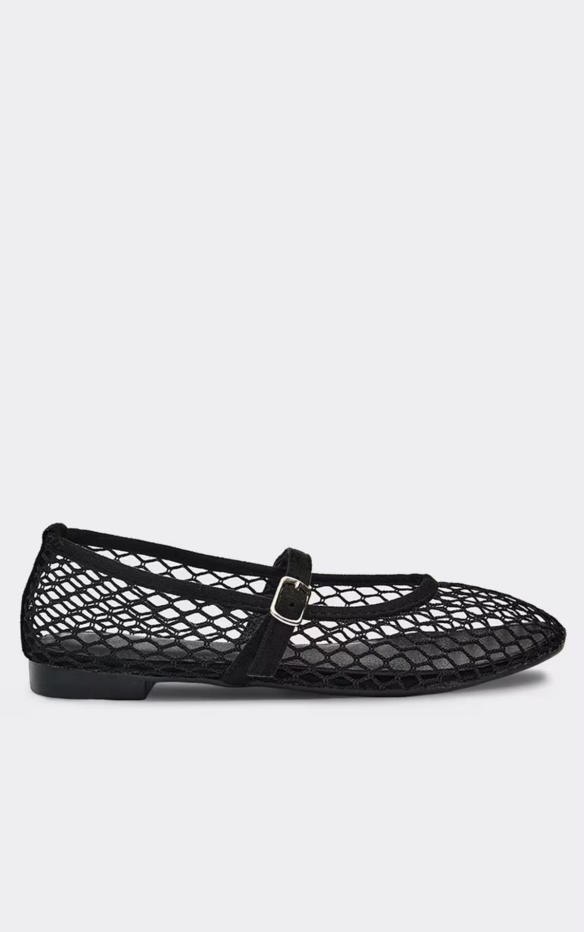 EGO Tullie Buckle Detail Flat Ballet Pump In Black Faux Suede, Women's Size UK 3