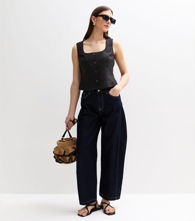 New Look Women's Black Linen Blend Square Neck Waistcoat New Look - 2