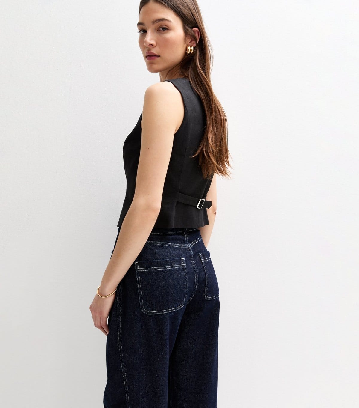 New Look Women's Black Linen Blend Square Neck Waistcoat New Look - 4