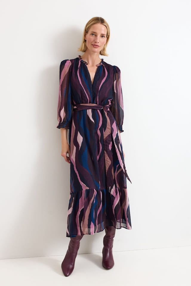 Phase Eight Phase Eight Women's Carra Swirl Puff Sleeve Midi Dress in Dusty Pink - 3