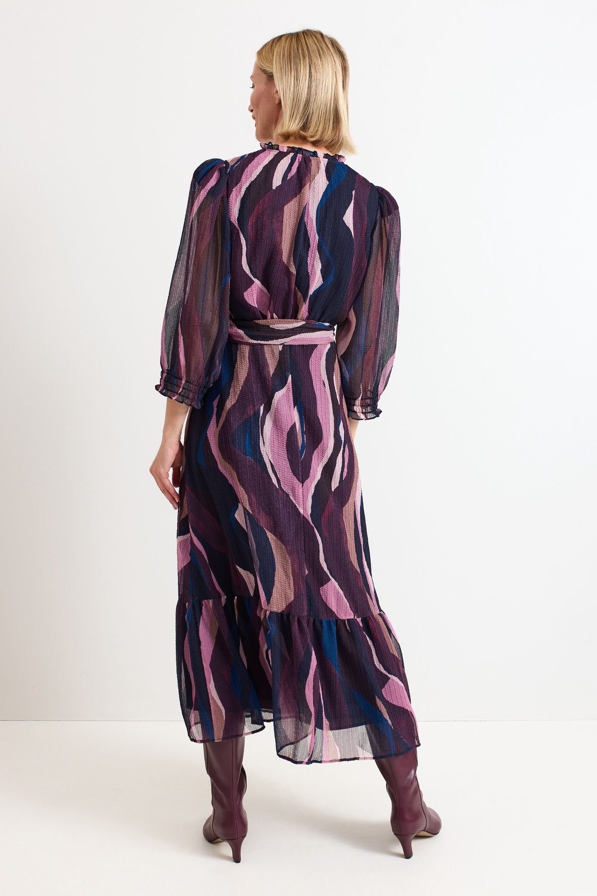 Phase Eight Phase Eight Women's Carra Swirl Puff Sleeve Midi Dress in Dusty Pink - 4