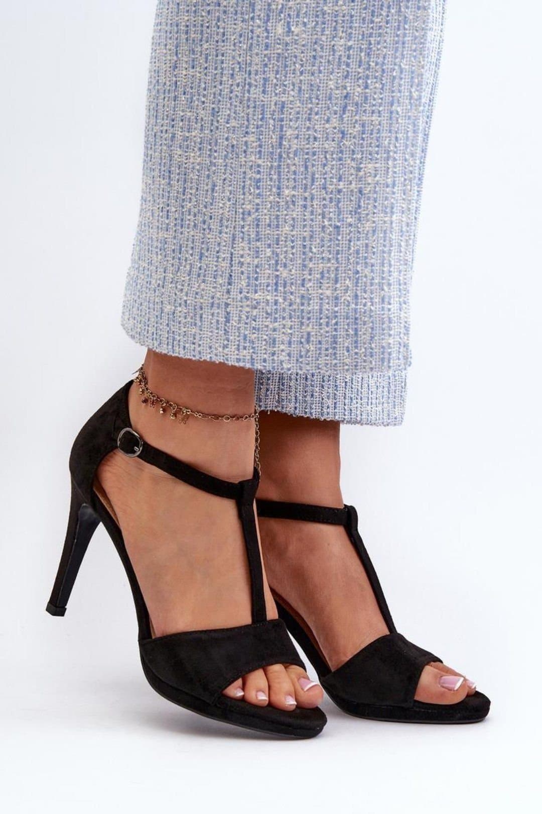 Love Lace Love Lace Black Suede Stiletto Heel Sandals With Adjustable