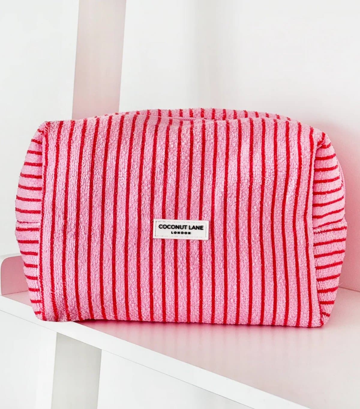 Coconut Lane Dark Pink Cherry Stripes Towel Makeup Bag Coconut Lane New Look