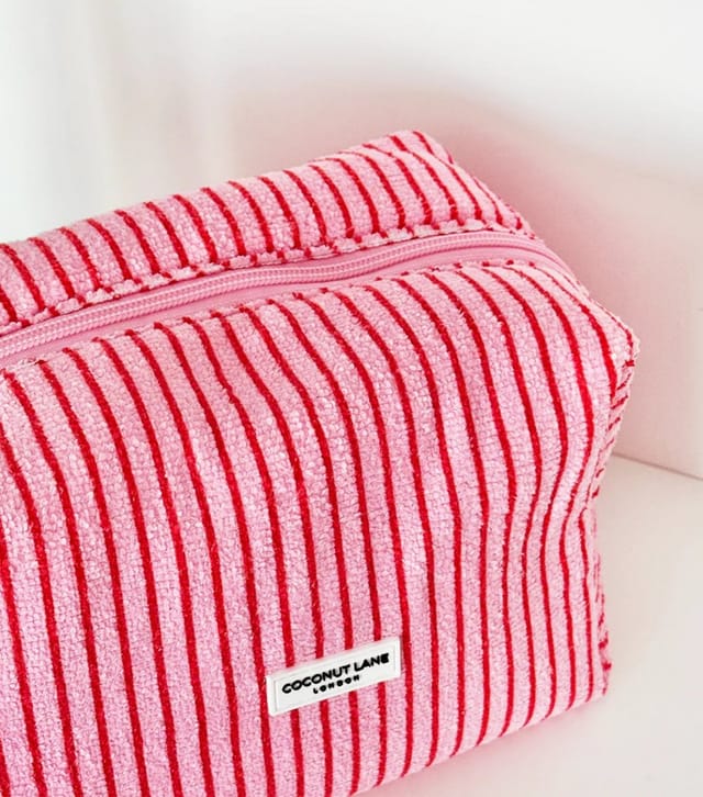 Coconut Lane Dark Pink Cherry Stripes Towel Makeup Bag Coconut Lane New Look - 2