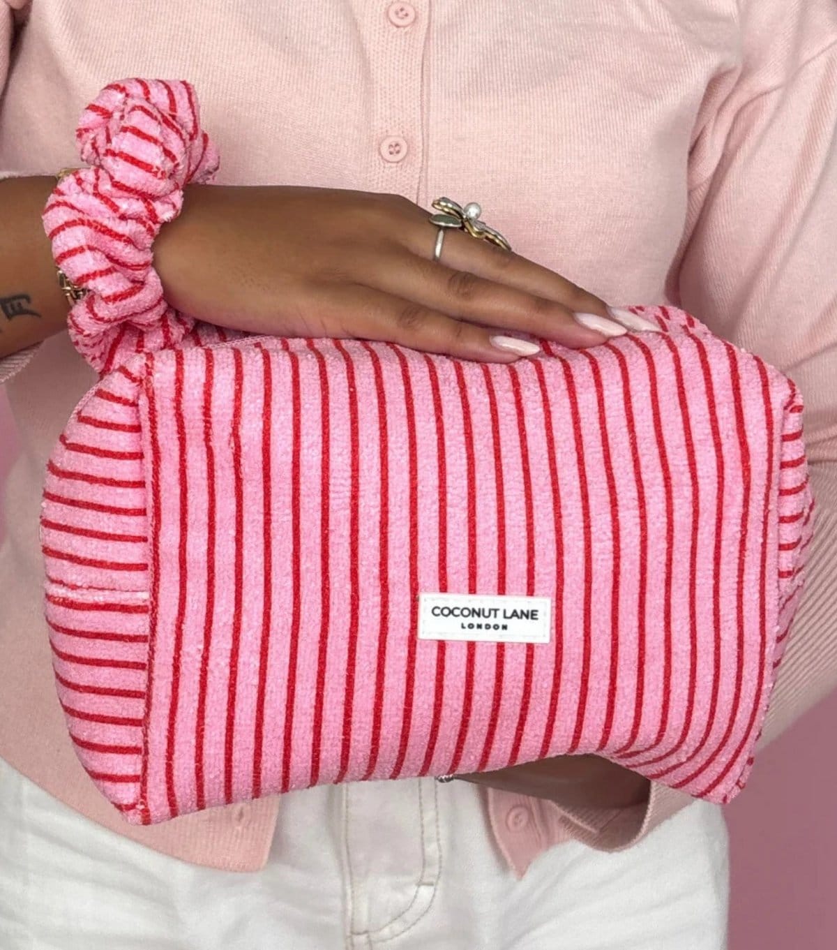 Coconut Lane Dark Pink Cherry Stripes Towel Makeup Bag Coconut Lane New Look - 4