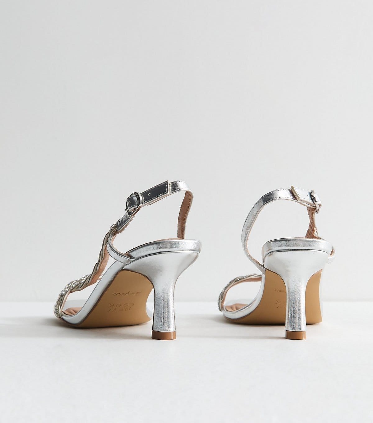 New Look Women's Silver Faux Leather Sparkly Twisted Strap Stiletto Sandals New Look - 4