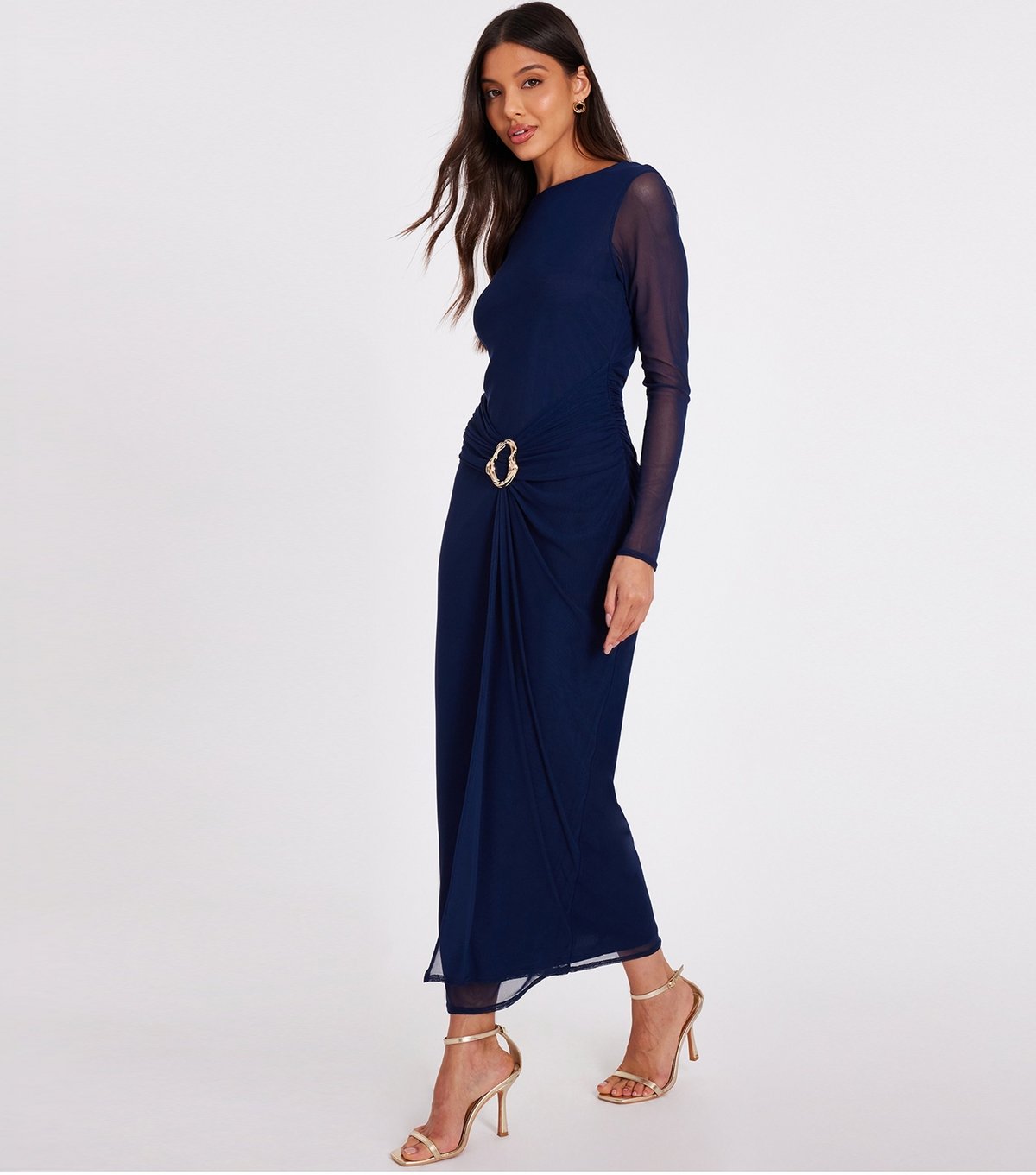 Quiz Women's Navy Draped Buckle Detail Maxi Dress Quiz New Look - 2