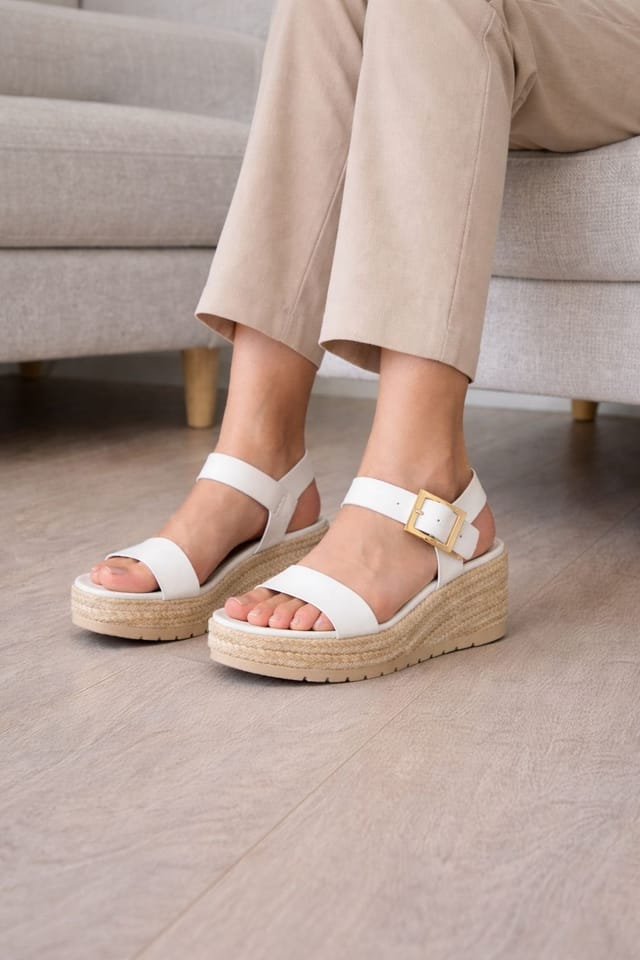 Truffle Collection Truffle Collection Women's Wedge Sandals Buckle Polyurethane Heeled Summer Shoes in White - 2