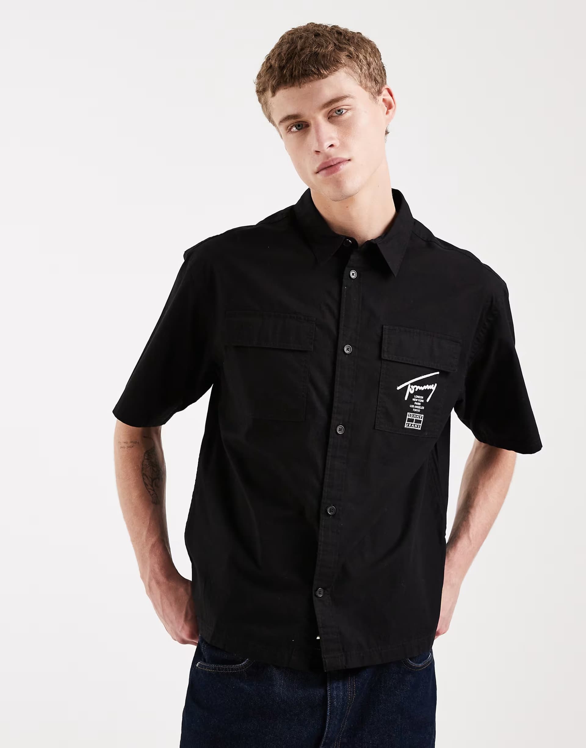 ASOS Tommy Jeans boxy skater short sleeve shirt in black