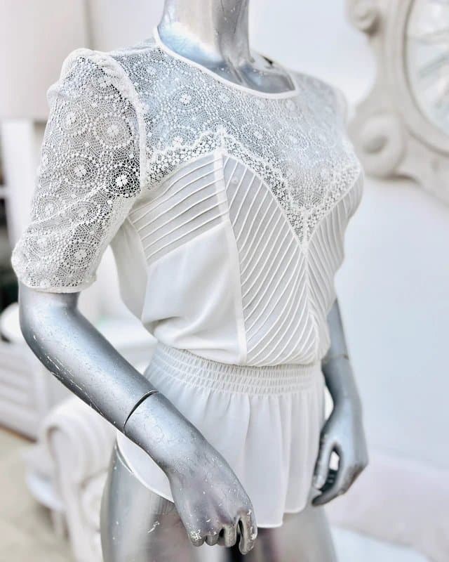 Karen Millen Karen Millen cream lacey shirred waist peplum blouse 12