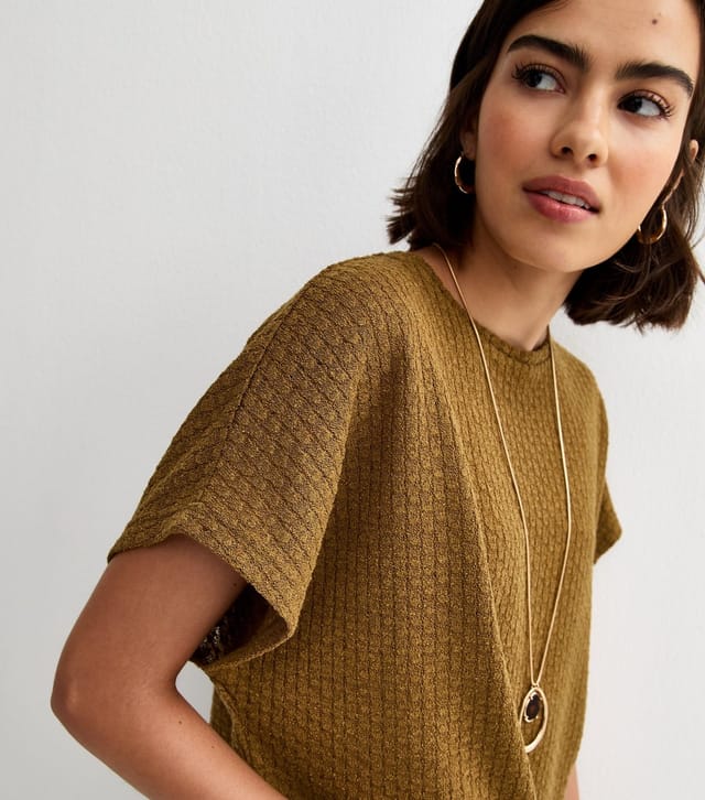 New Look Women's Khaki Brown Textured Short Sleeve Top New Look - 2