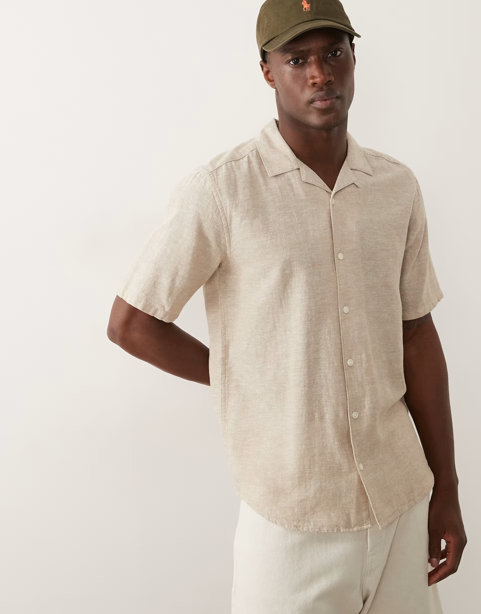 ASOS ONLY & SONS short sleeve linen textured shirt co-ord in taupe