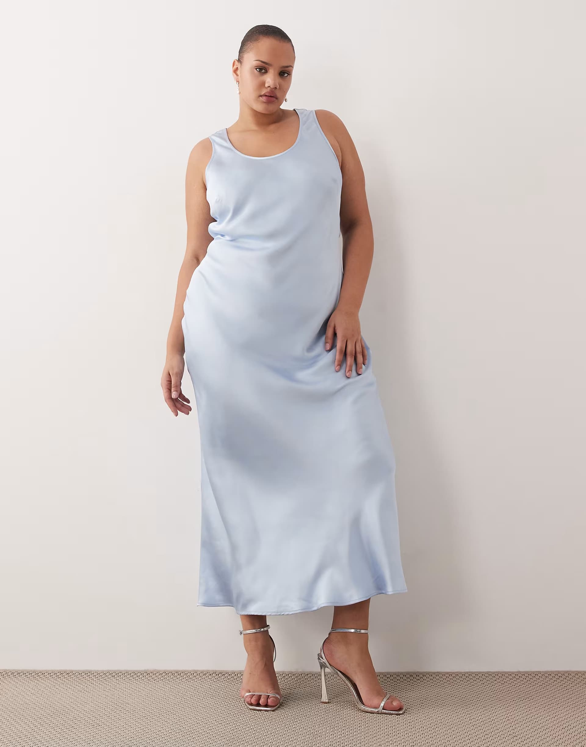 ASOS ASOS DESIGN Curve scoop satin maxi dress in pale blue