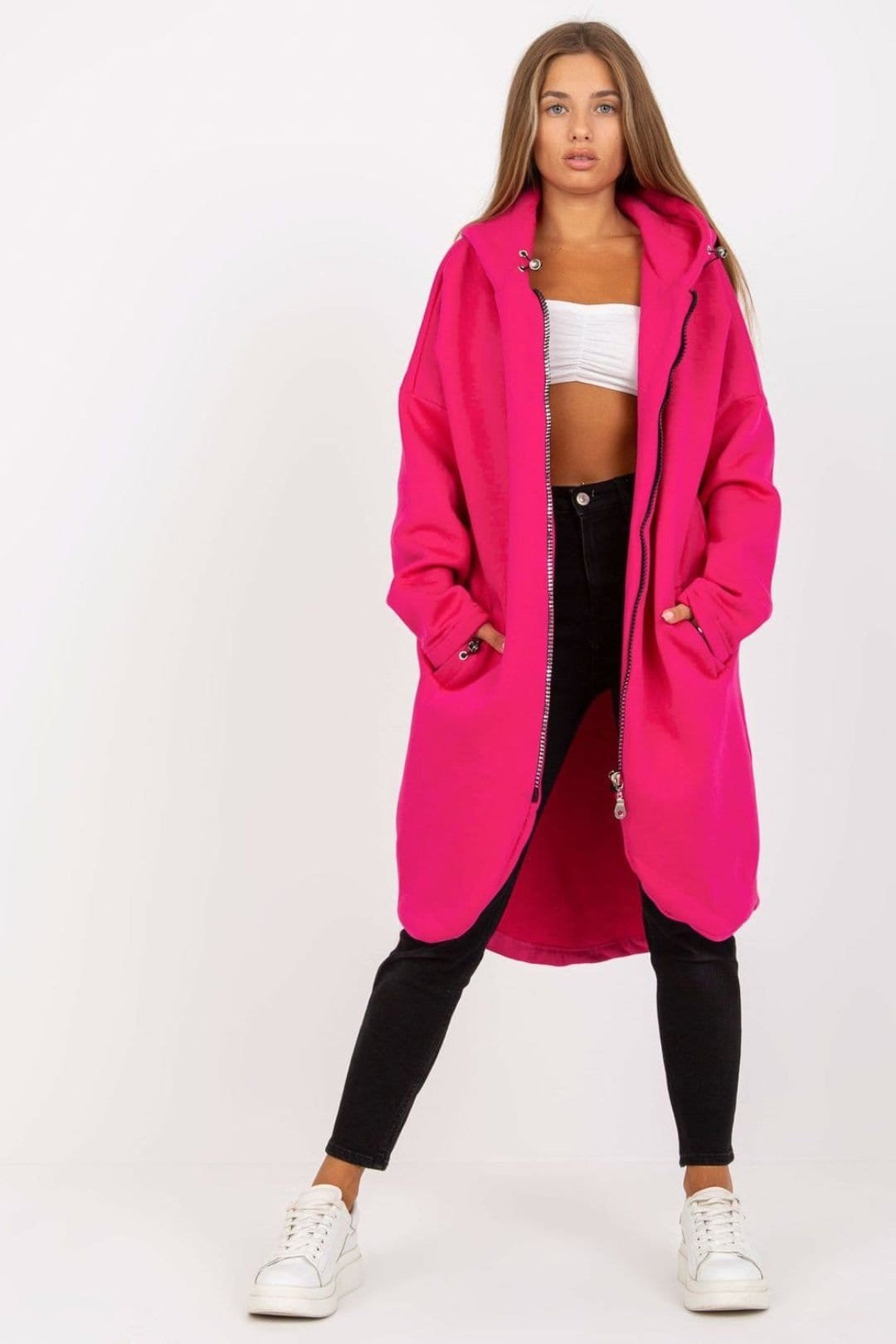 Love Lace Fuchsia Hooded Zip Front Extended Sweatshirt
