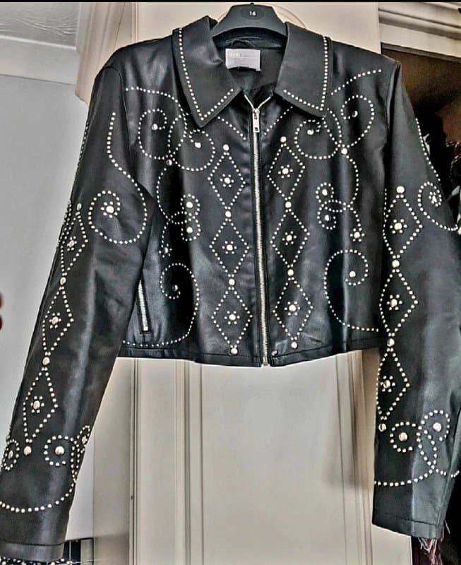 ASOS Embroided Faux Leather Jacket Size 18