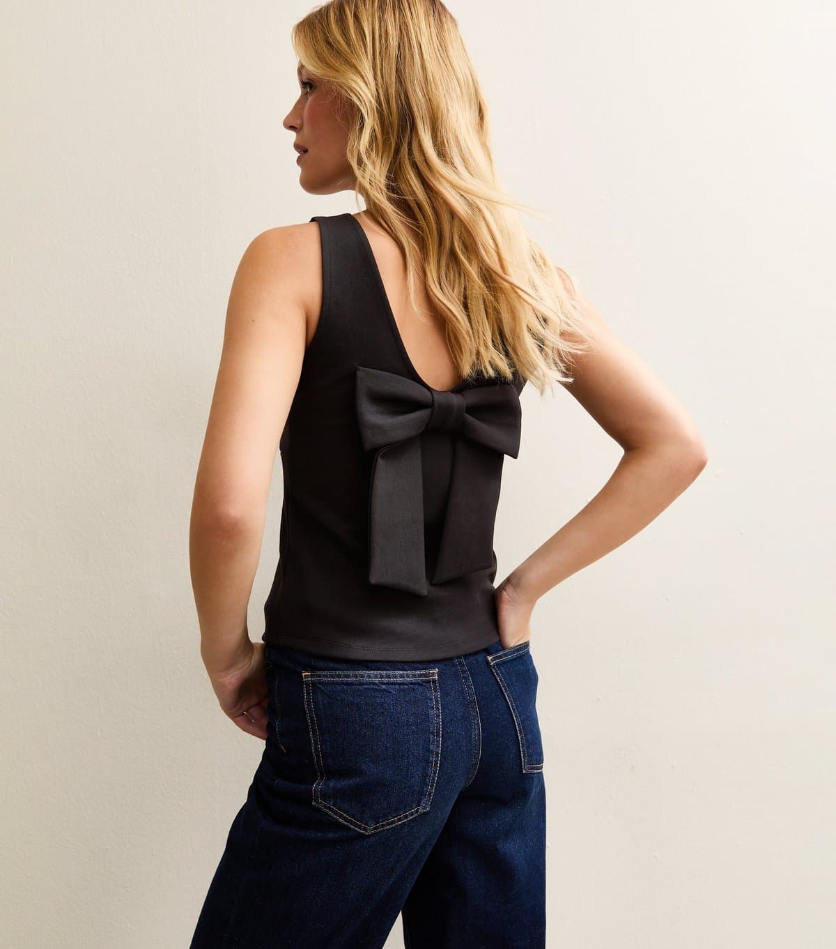New Look Women's Black Bow Back Square Neck Top New Look