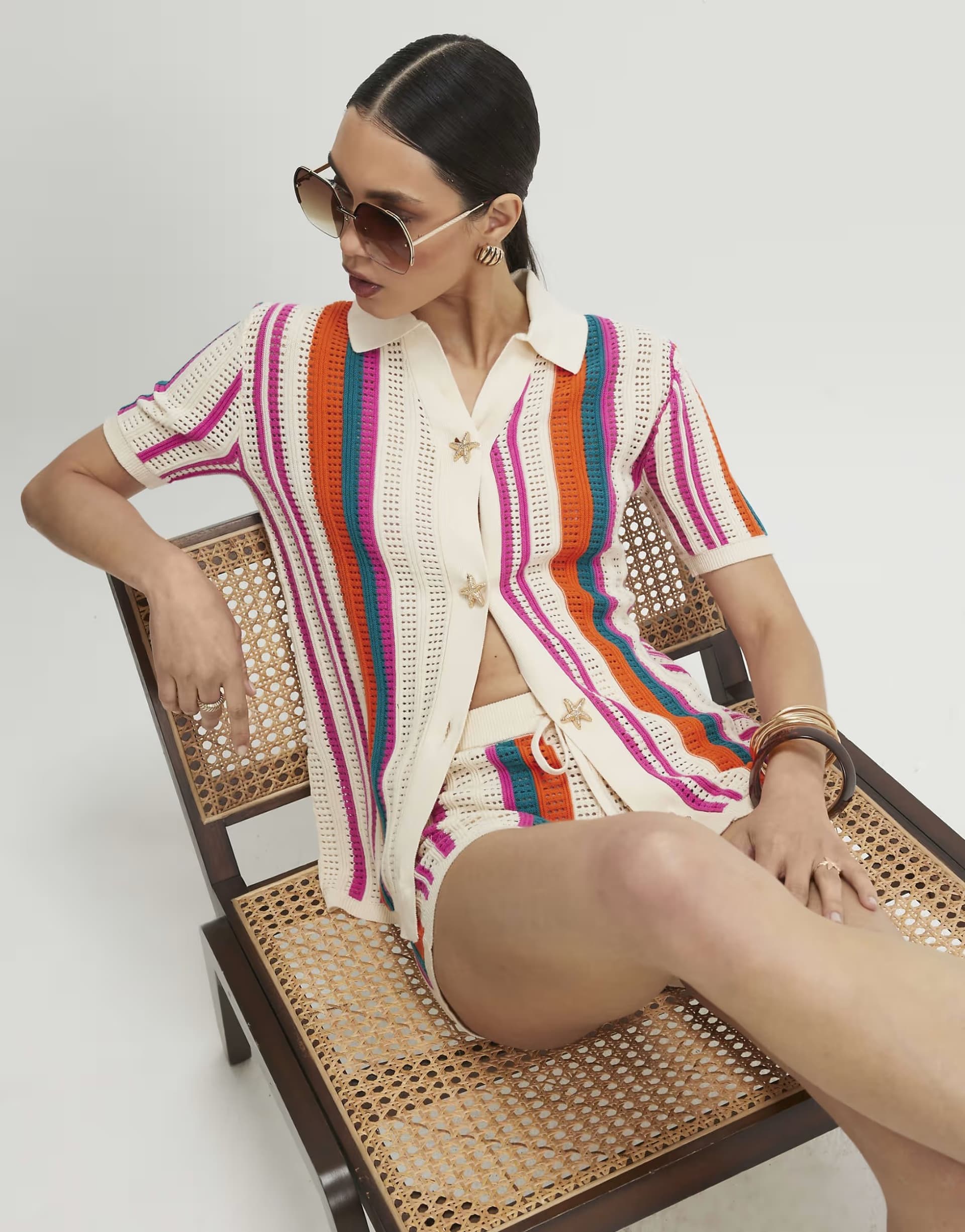 ASOS River Island Striped crochet shirt in cream