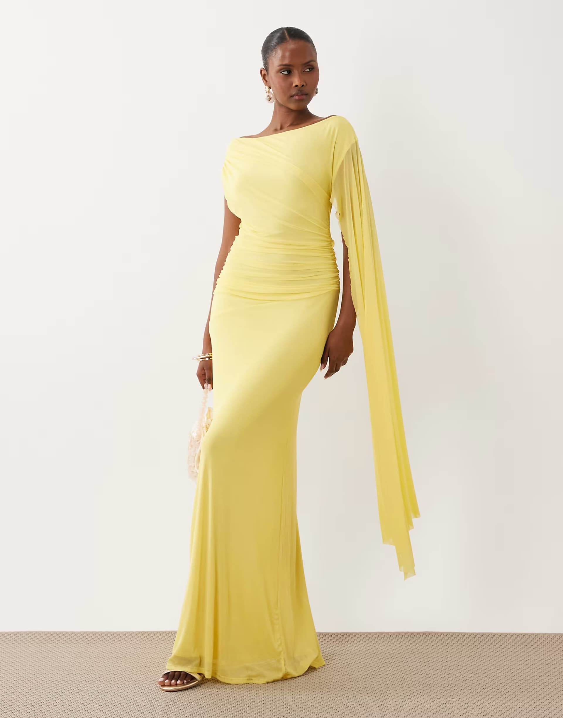 ASOS ASOS DESIGN mesh draped maxi dress in lemon