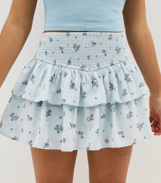 New Look Girls' Blue Cotton Floral Tiered Rara Skort New Look - 3