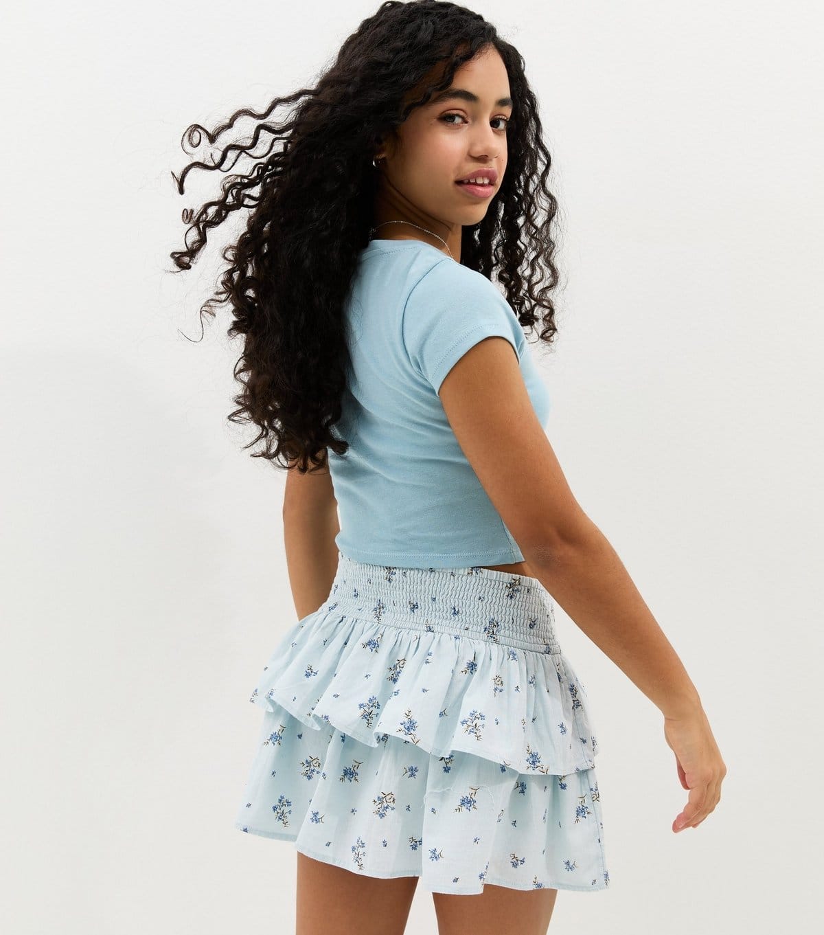 New Look Girls' Blue Cotton Floral Tiered Rara Skort New Look - 4