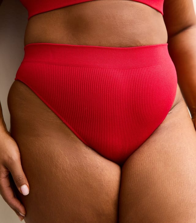 New Look Women's Plus Size Red Ribbed Seamless High Waisted Thong Curves New Look - 2