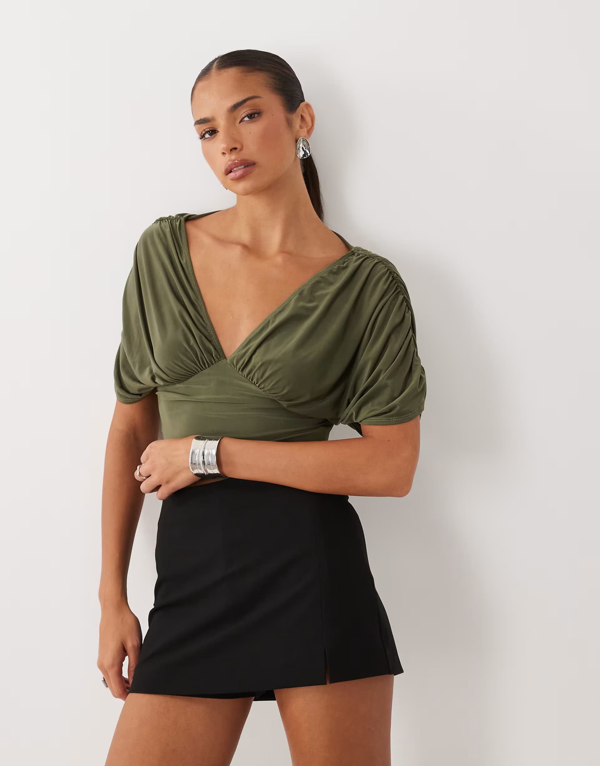 ASOS Missyempire slinky v neck batwing top in khaki