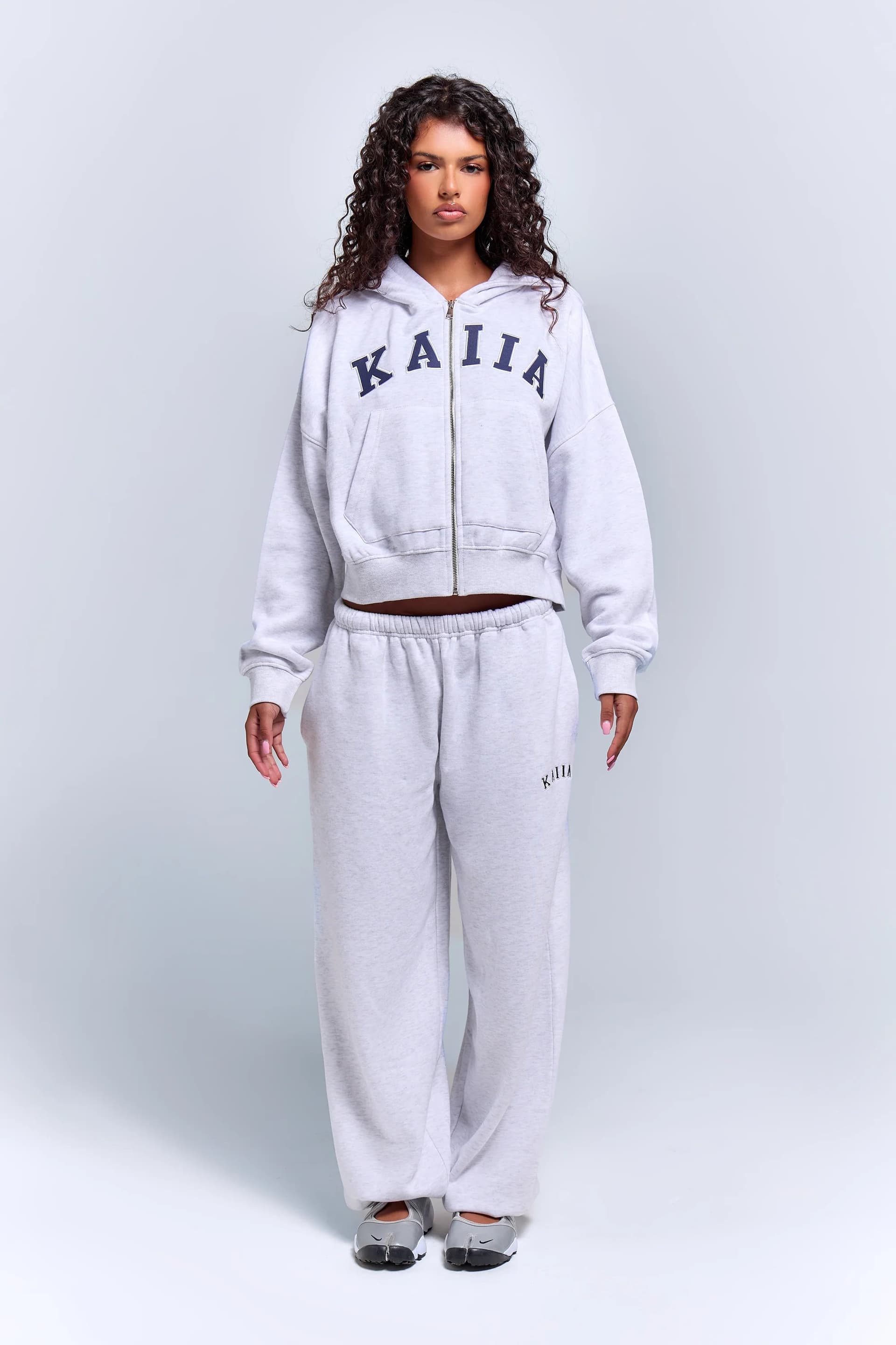 Kaiia Kaiia Logo Cuffed Joggers Light Grey Marl & Navy