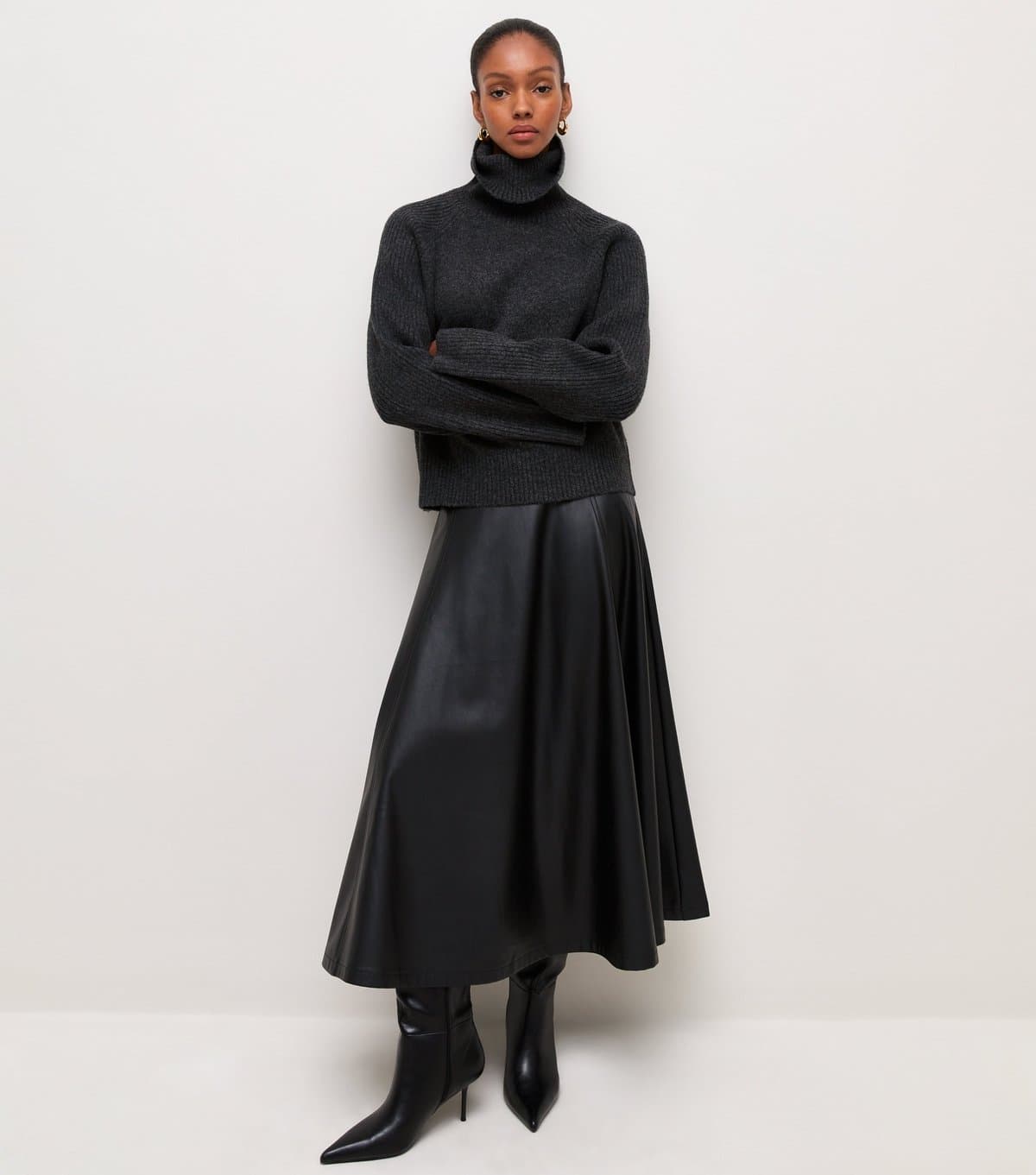 New Look Women's Black Faux Leather Circle Maxi Skirt Vegan New Look