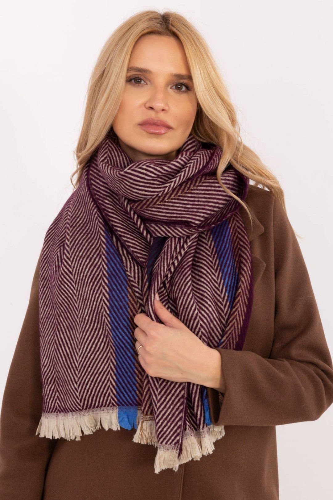 Love Lace Love Lace Red Striped Viscose Scarf with Fringed Ends