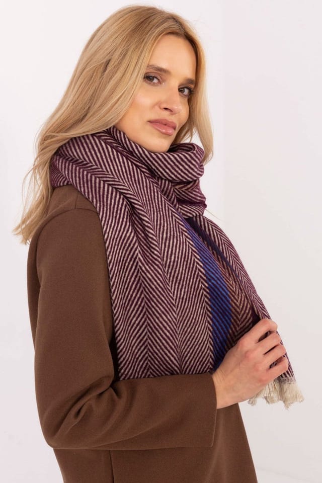 Love Lace Love Lace Women's Stylish Winter Striped Viscose Scarf with Soft Fringed Ends in Red - 2