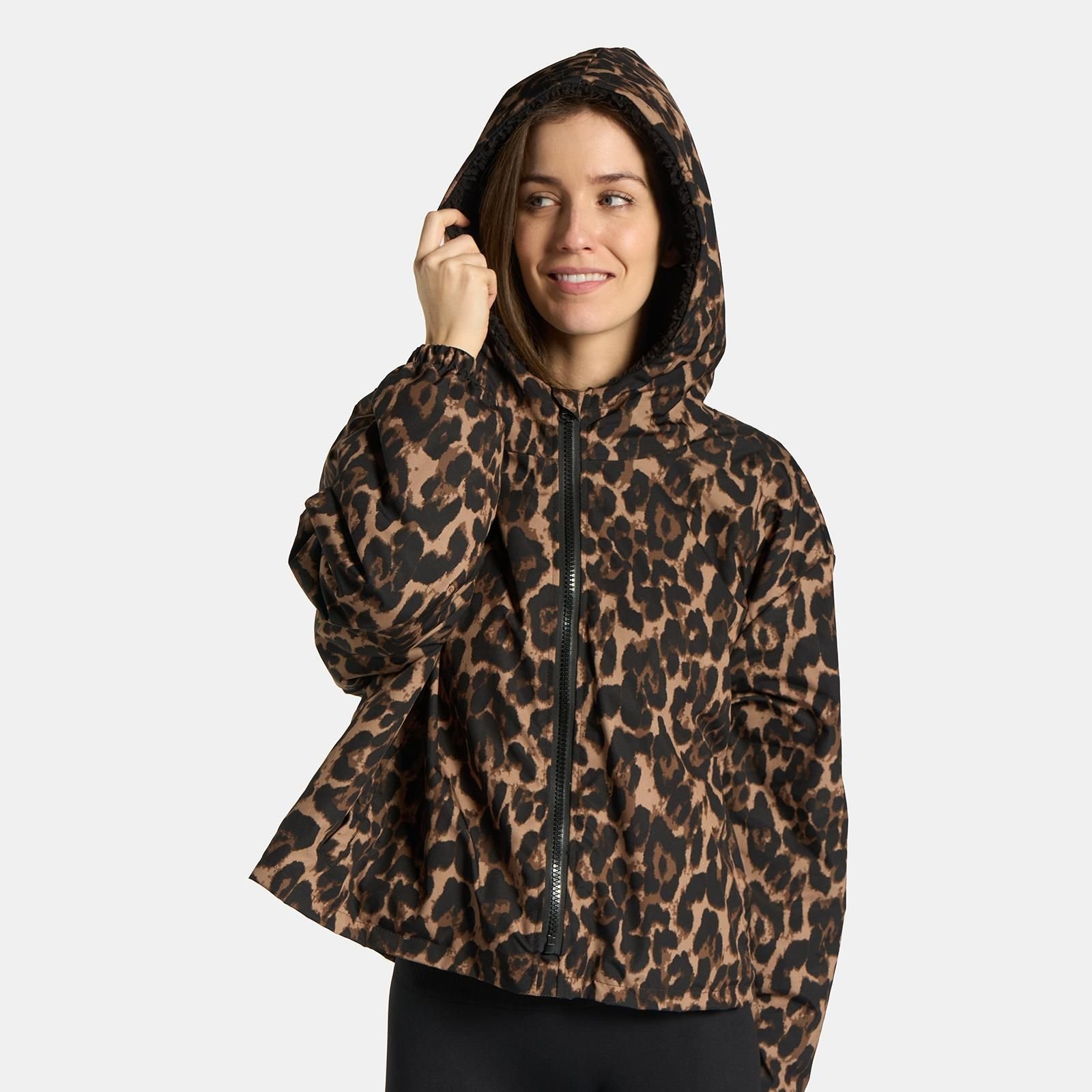 OHS OHS Women's Leopard Sherpa Lined Cropped Drying Changing Robe Water Resistant in Natural - 2